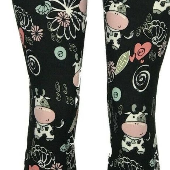 YOGA Workout Leggings High Waisted Sweet Cow Print ONE SIZE FITS Waist 24-30 NWT - Picture 6 of 6